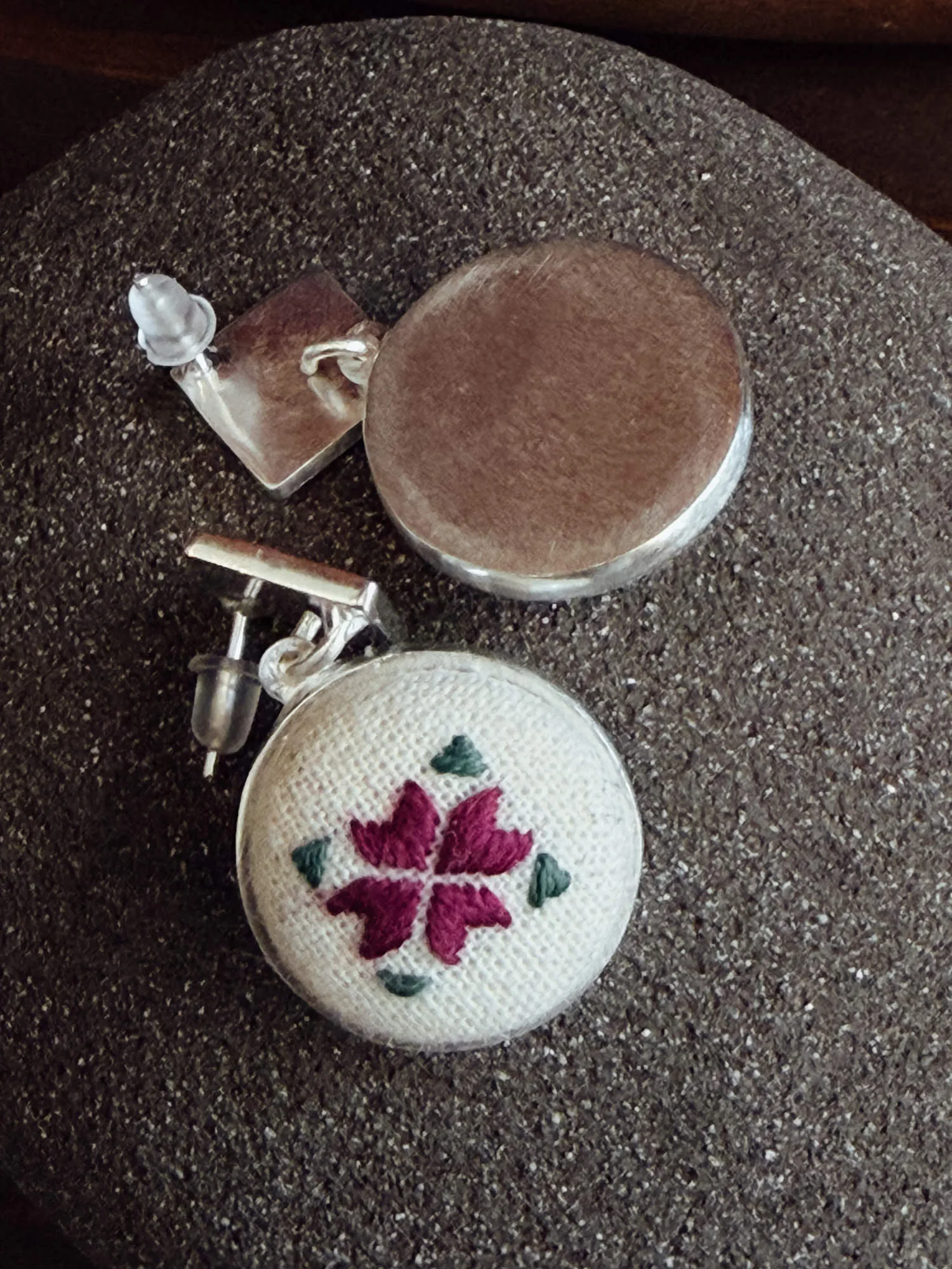 Handcrafted Drop earrings featuring colorful embroidery - Image 2